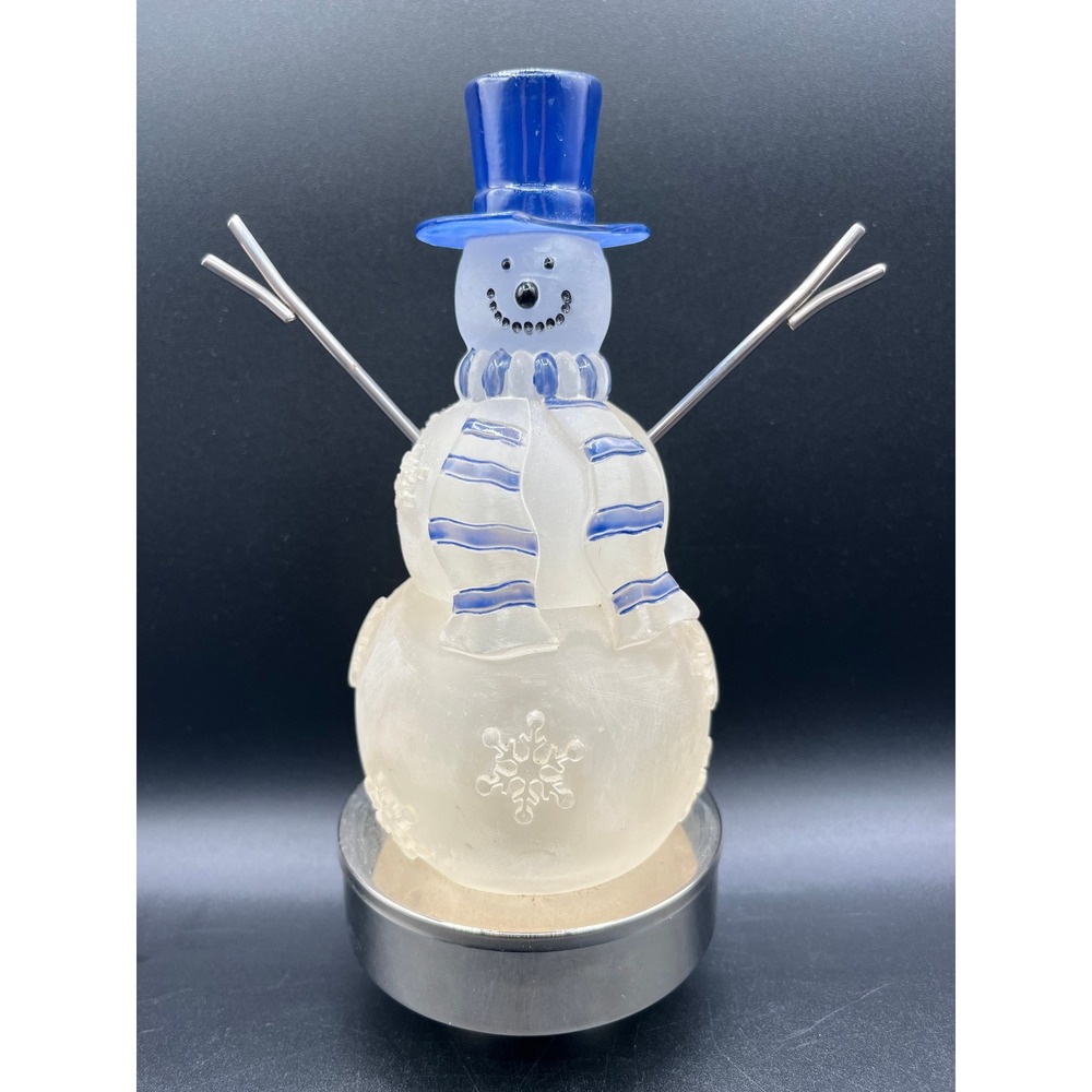 Vtg Marshall Fields Snowflake Snowman Figurine Blue Top Hat Musical Works As Is